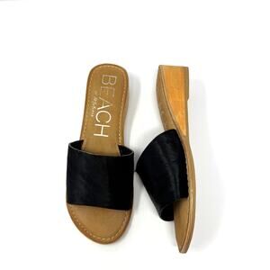 Beach by Matisse Tiki Slide Sandals Size 8 Black Calf Hair Low Wedge
